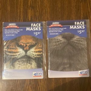 Unibody Face Masks, Bundle of 2, One tiger and one gray cat.